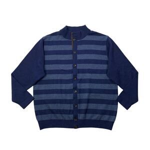 Turtleson Sweater Men XL Extra Large Navy Blue Wool Spike Rugby Striped Cardigan
